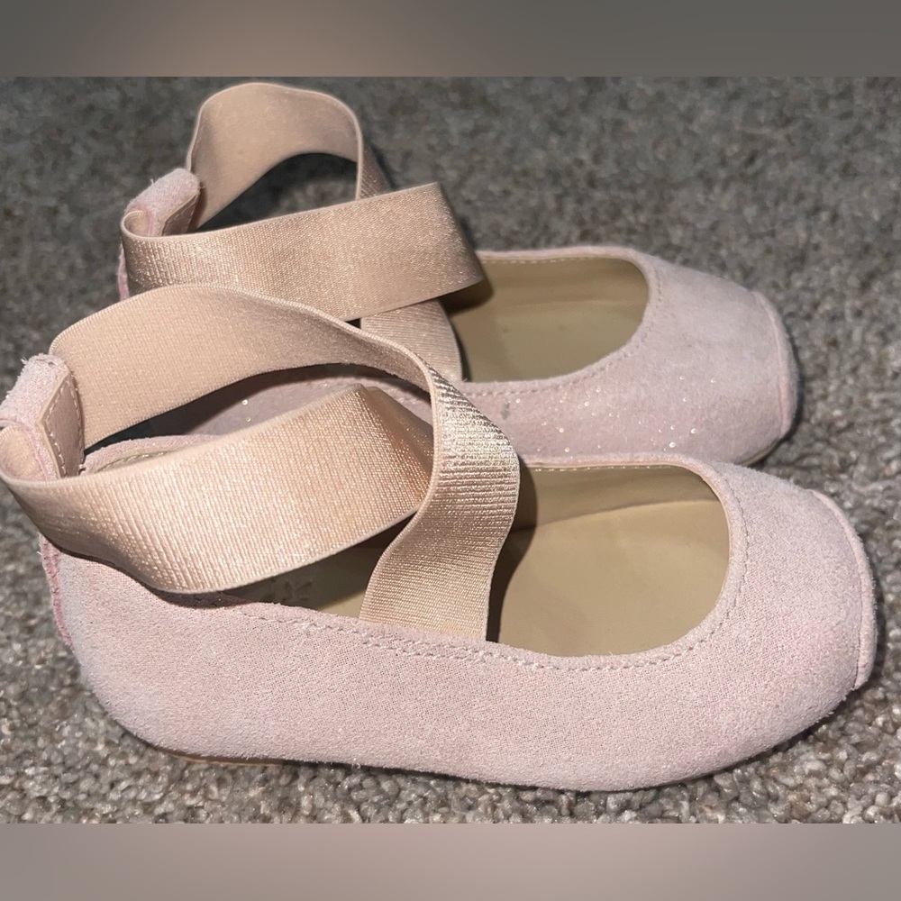 Janie and Jack girls 5 shimmer pink ballet flats elasticized cross sparkle